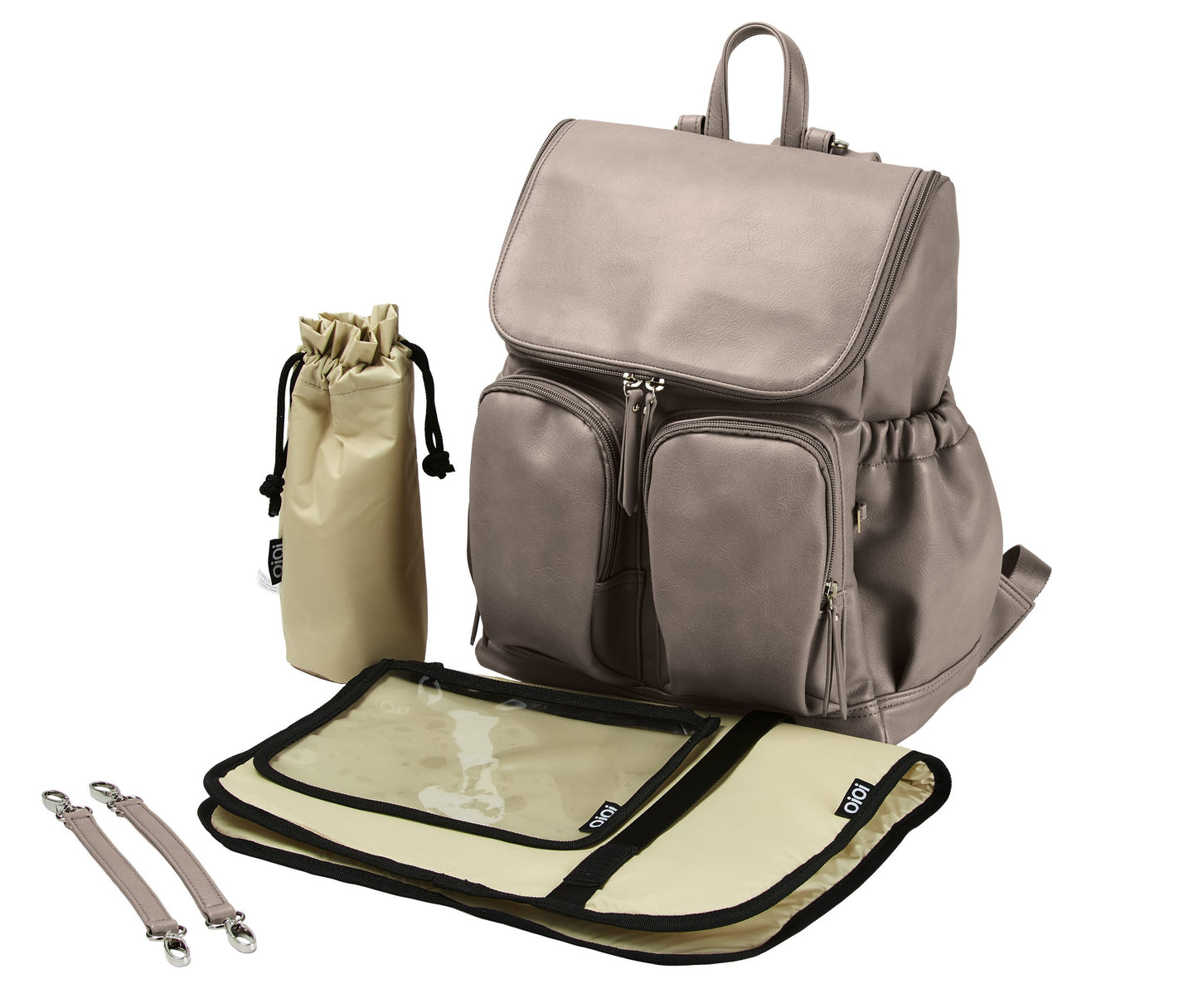 OiOi Signature Faux Leather Nappy Backpack taupe