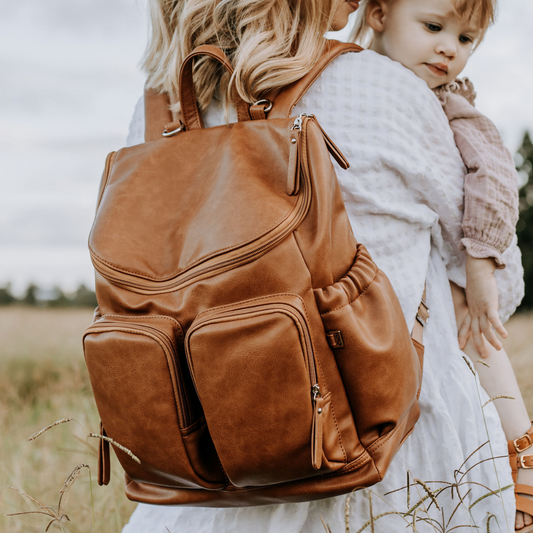 OiOi Signature Faux Leather Nappy Backpack tan