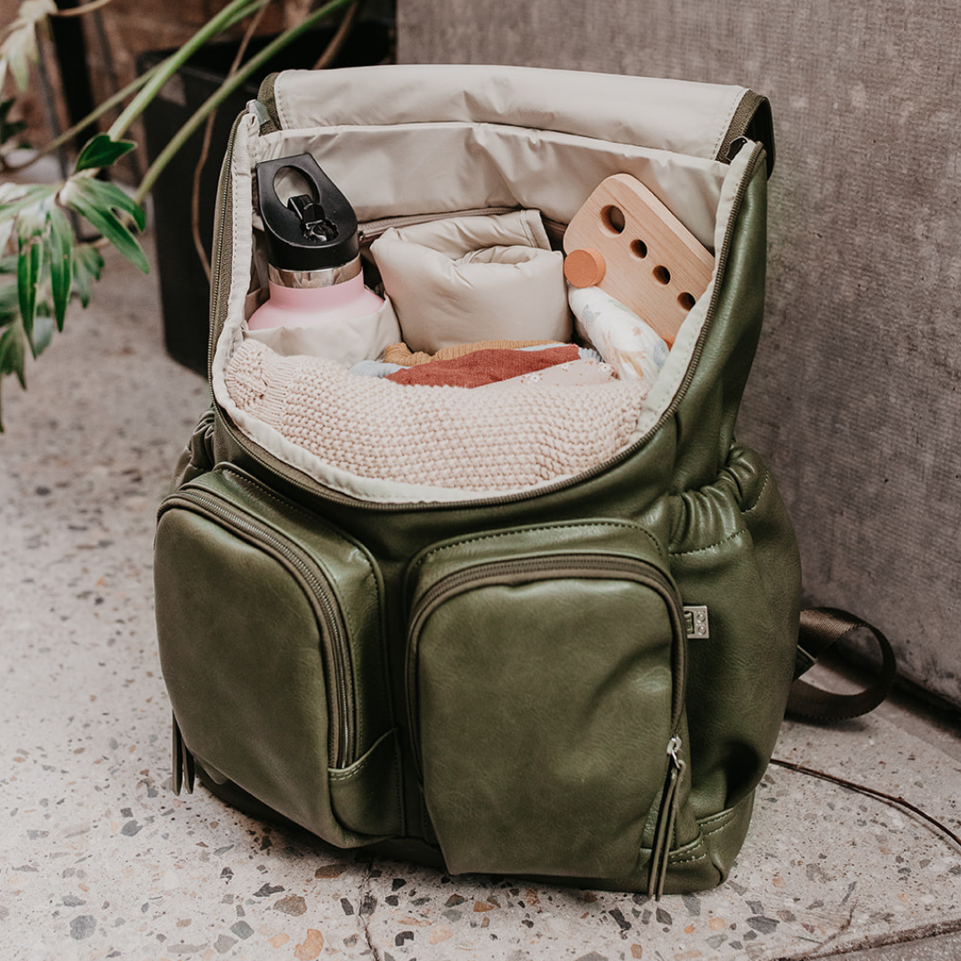OiOi Faux Leather Nappy Backpack olive
