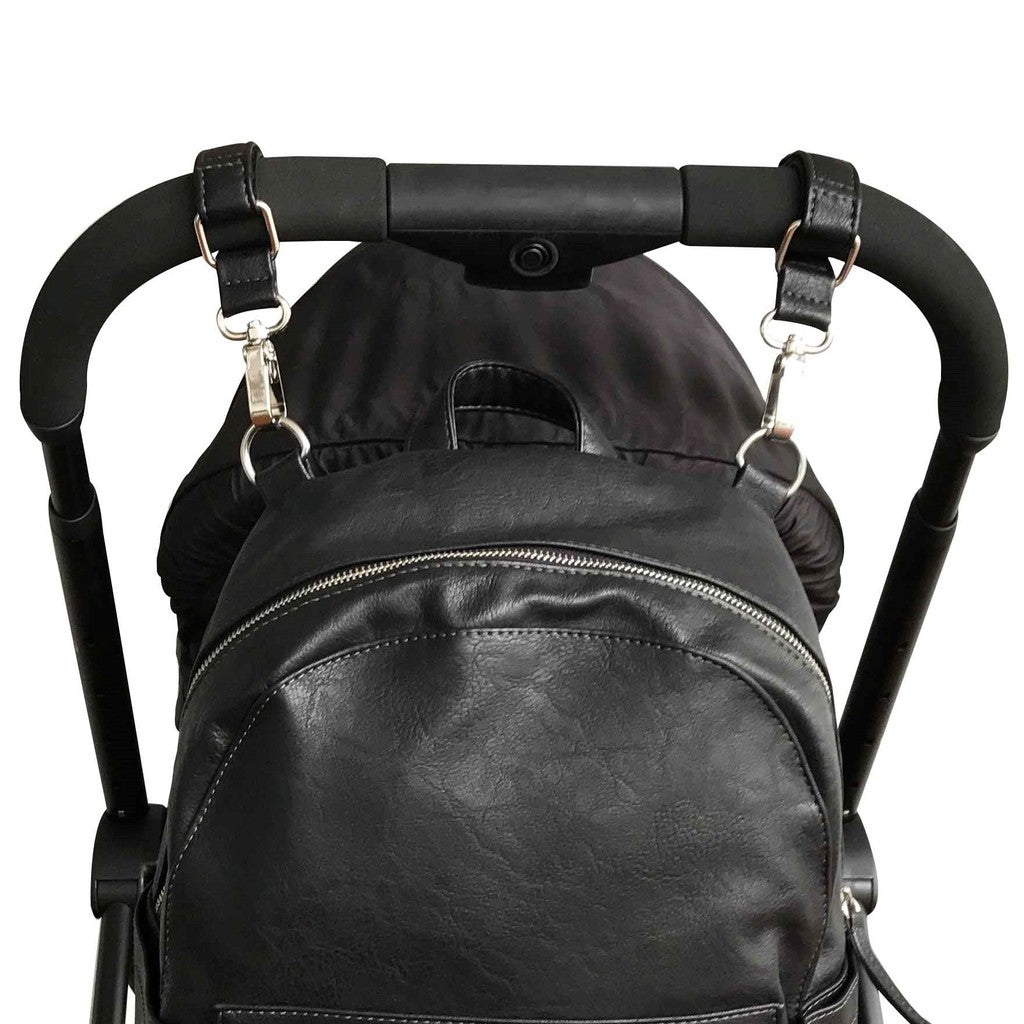 VANCHI Vegan Leather Pram Caddy &amp; Bag Clips - Black